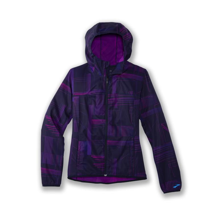 Brooks Canopy Womens Running Jackets - Matrix Navy Print/Purple - Indonesia (XKTF-86502)